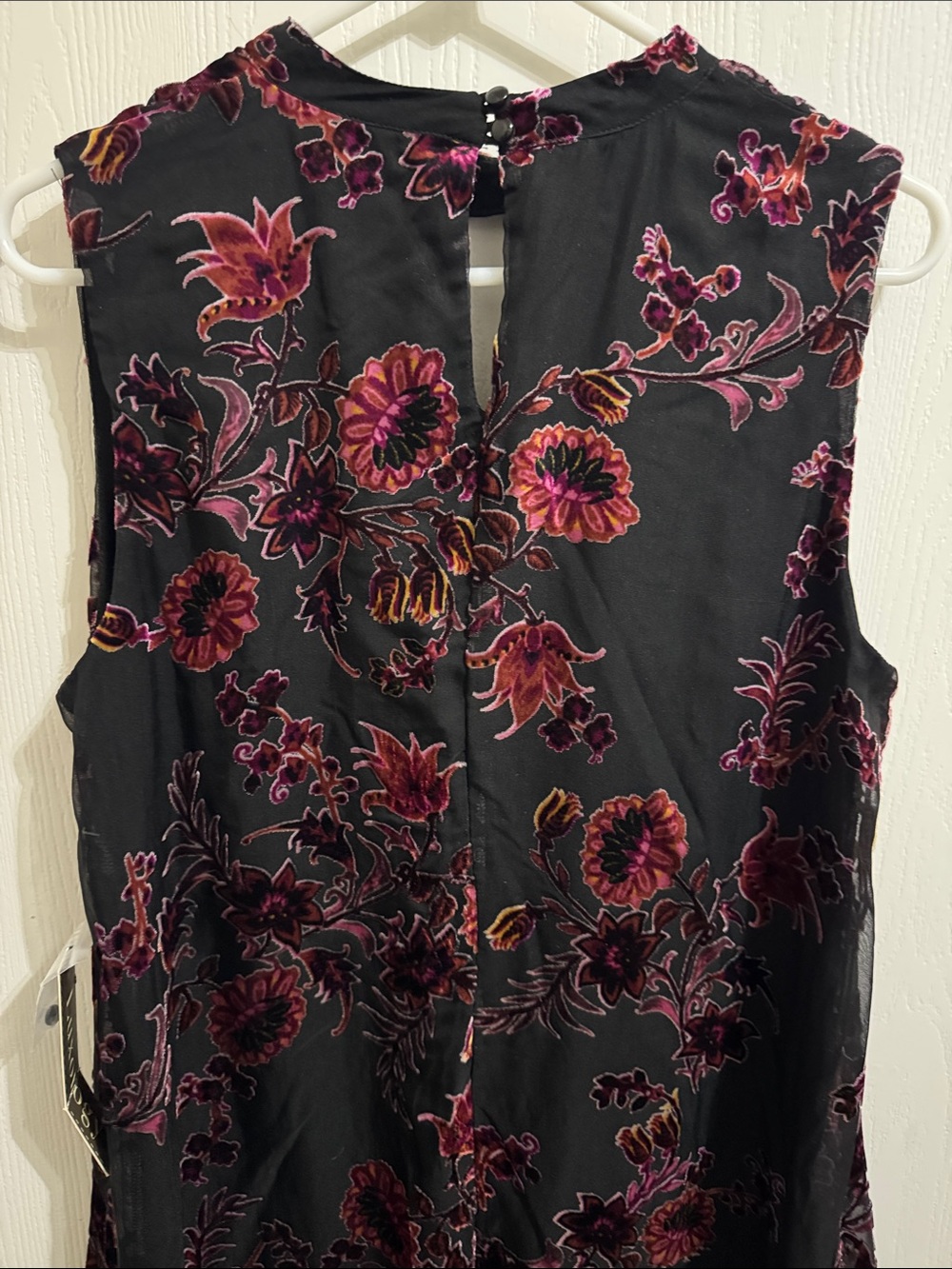 Luxology Multicolor Velvet Floral Overlay Choker Dress Women’s 12 Sleeveless NWT - Picture 7 of 12